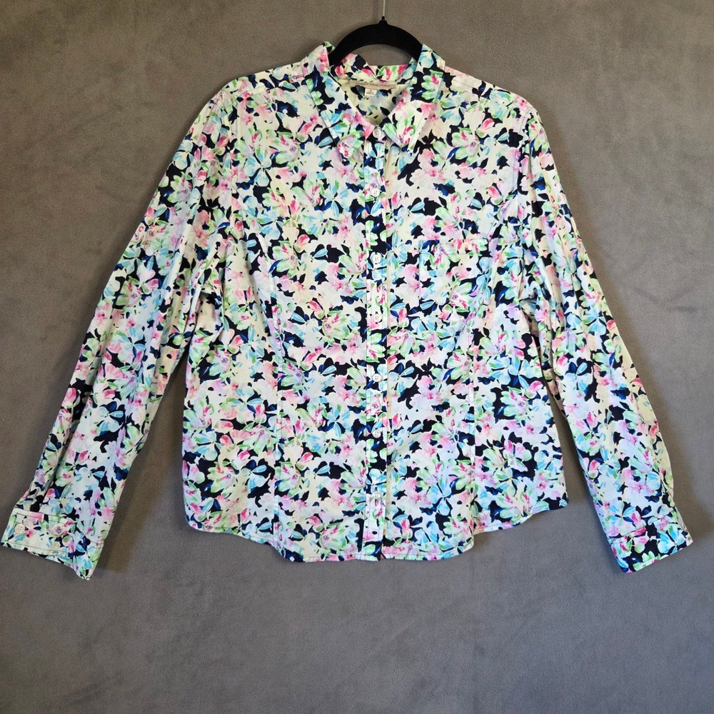 Jones New York Sport Floral Button Down Shirt Women XL Cottage Casual Office